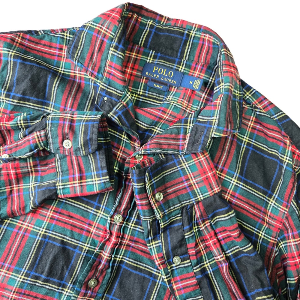 Polo Ralph Lauren Mens Slim Fit Plaid Button Down Shirt Red Green Blue Medium
